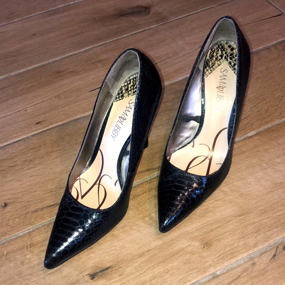 Sam & Libby Faux Black Croc Stiletto Heels Size 8.5